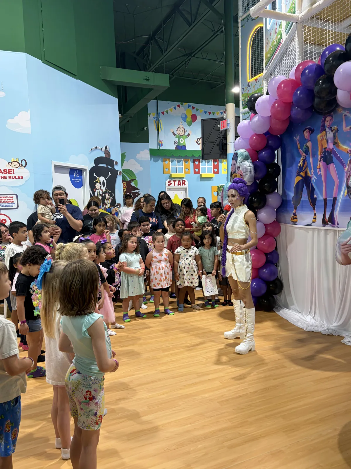 Kids meeting a friendly character during a special event