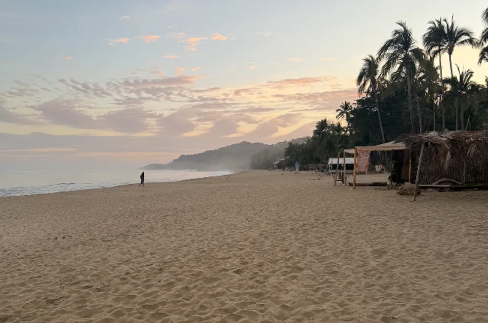 Beach yoga practice during spring break in Mexico, March 2025 newsletter on change