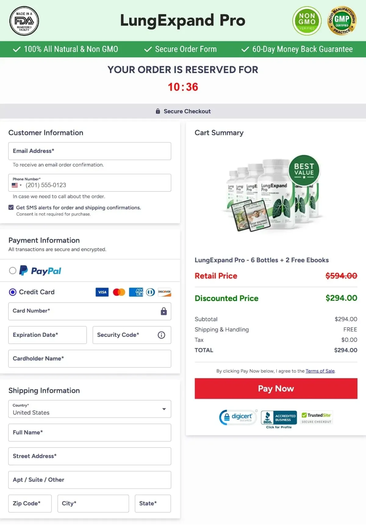 lung expand pro checkout page