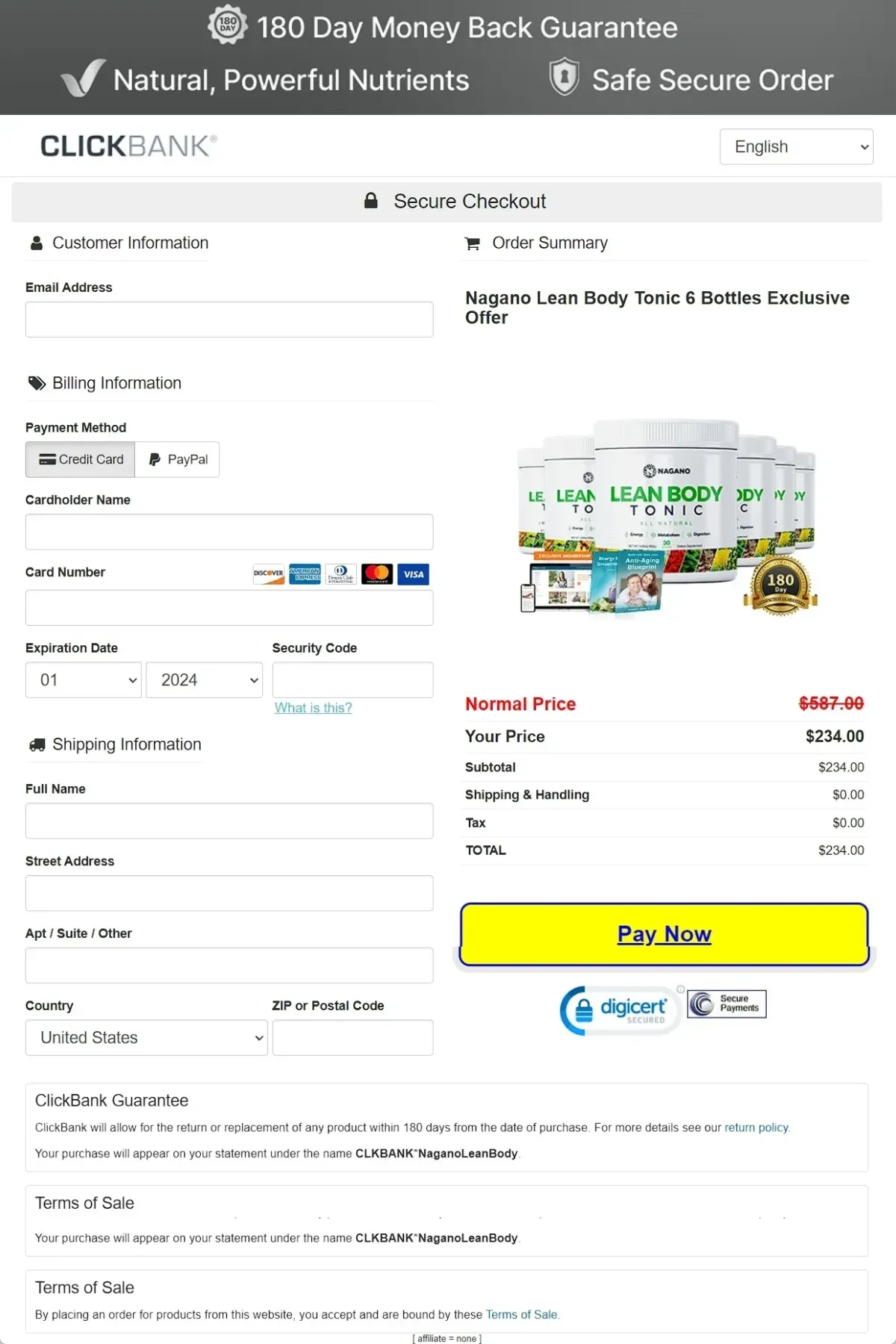 nagano tonic checkout page