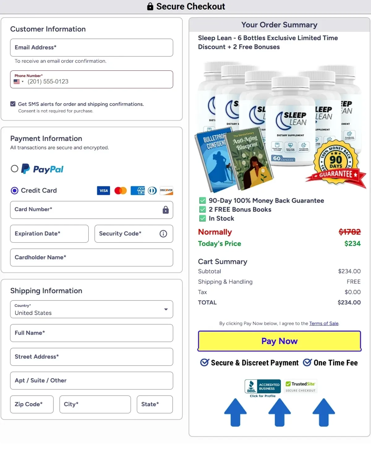 sleep lean checkout page