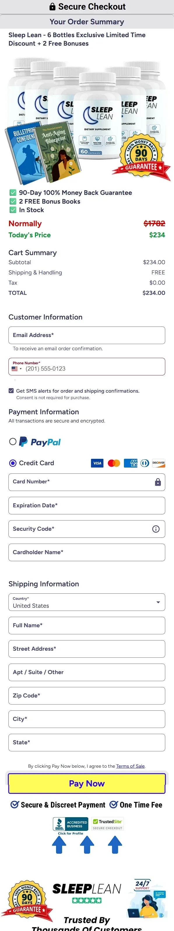 sleep lean checkout page