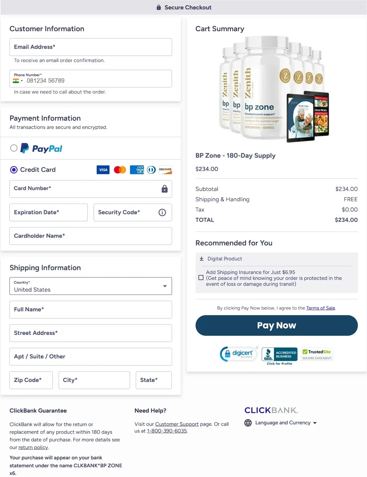 bp zone checkout page