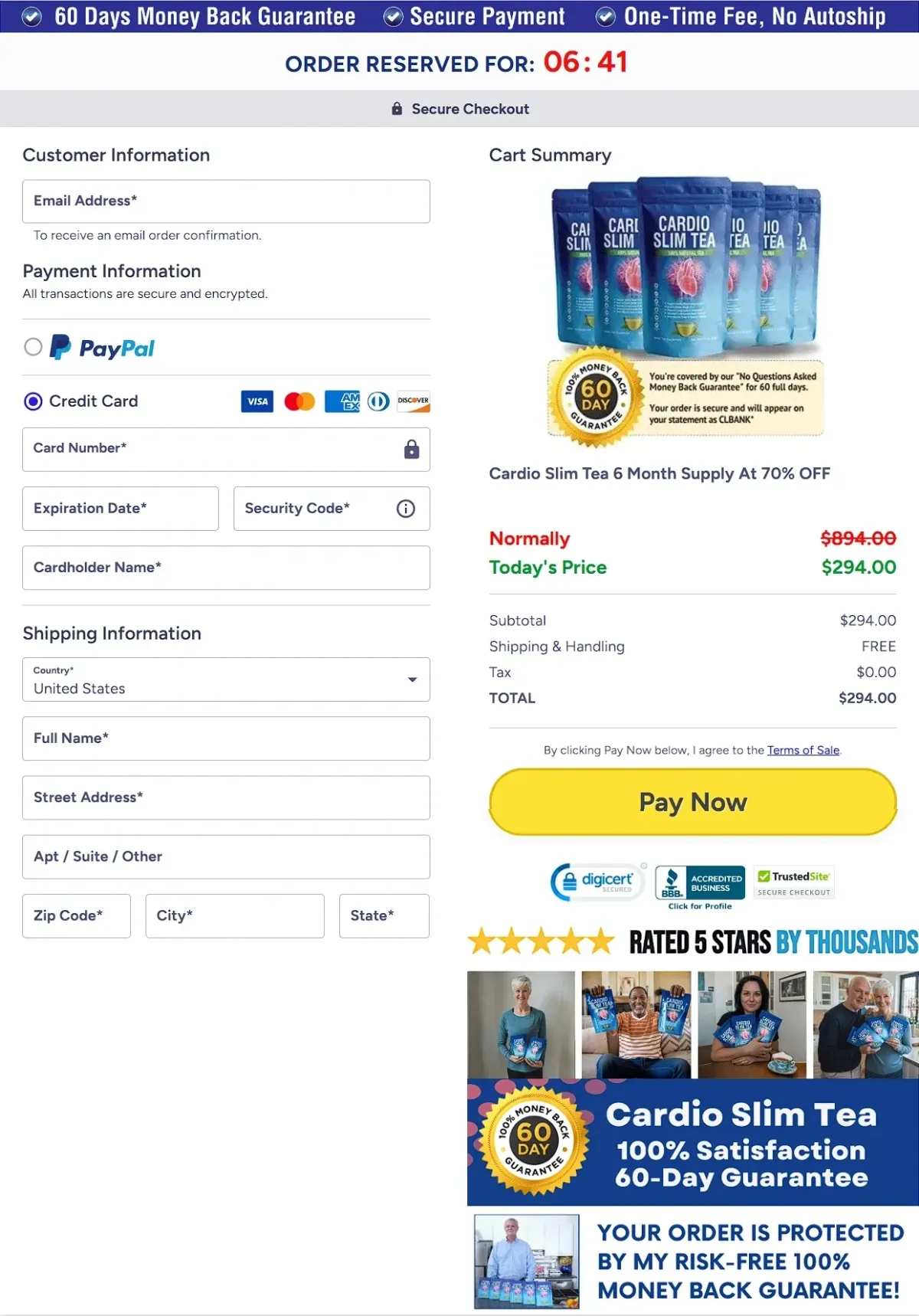 cardio slim tea checkout page