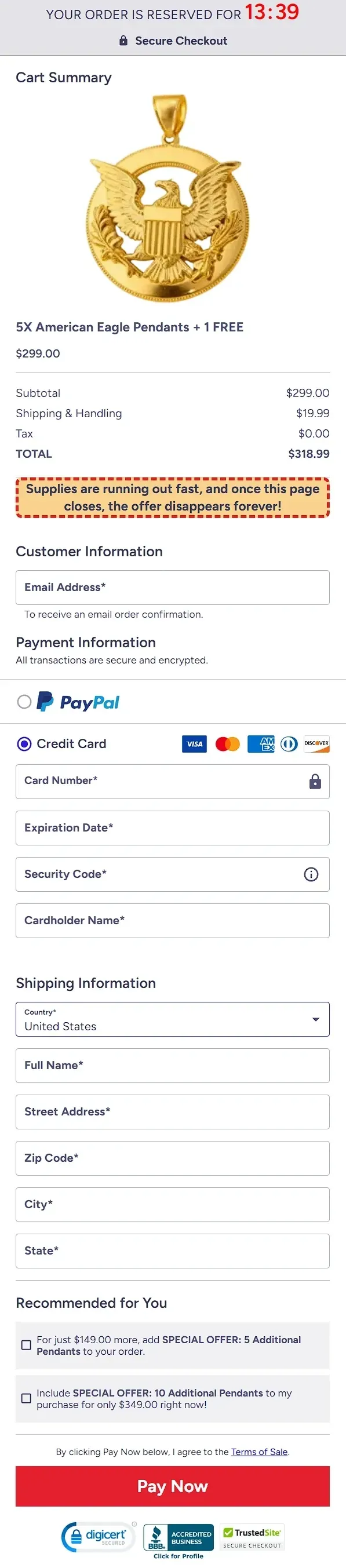 american eagle pendant price