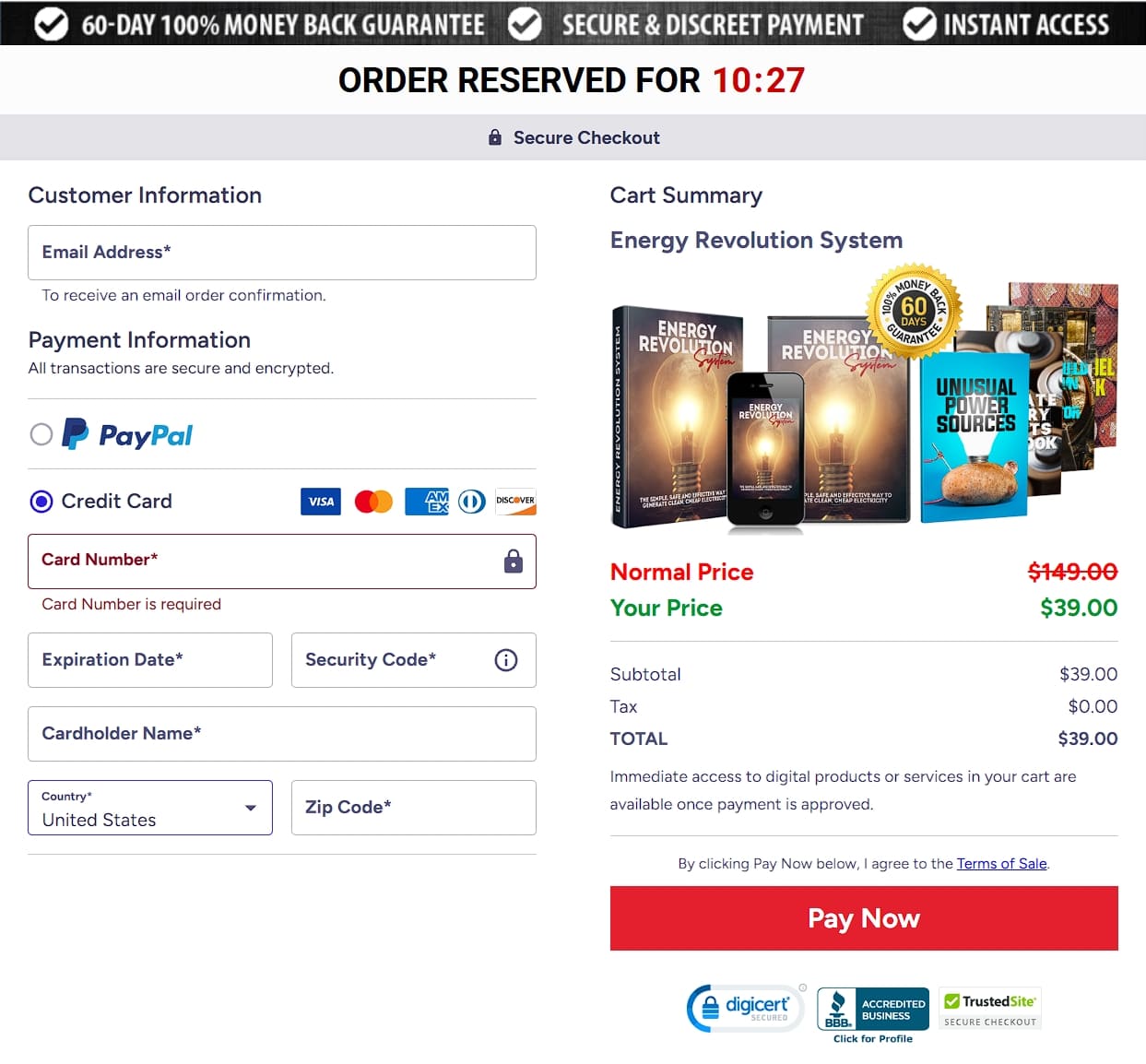 energy revolution system checkout page