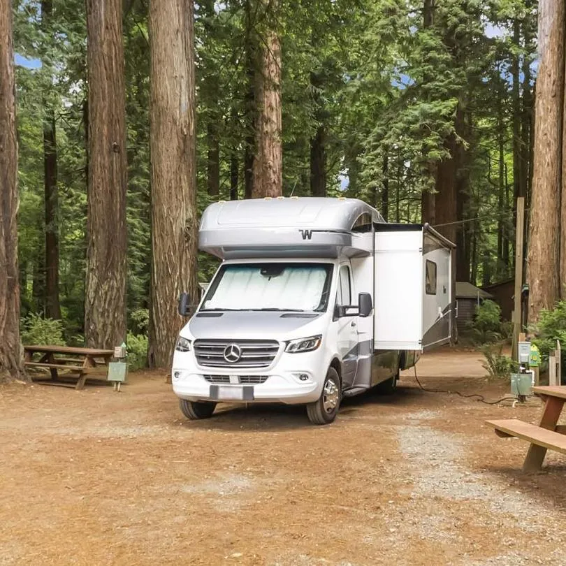 Aerial view of Possum Kingdom RV Resort showing RV sites along Possum Kingdom Lake
