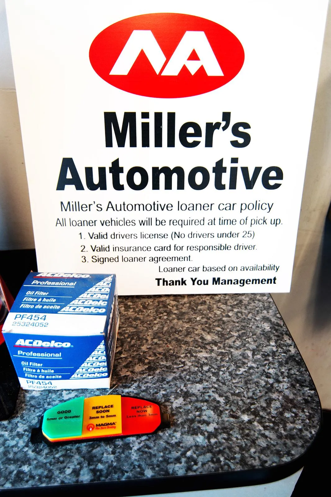 The loaner policy for Miller's Automotive