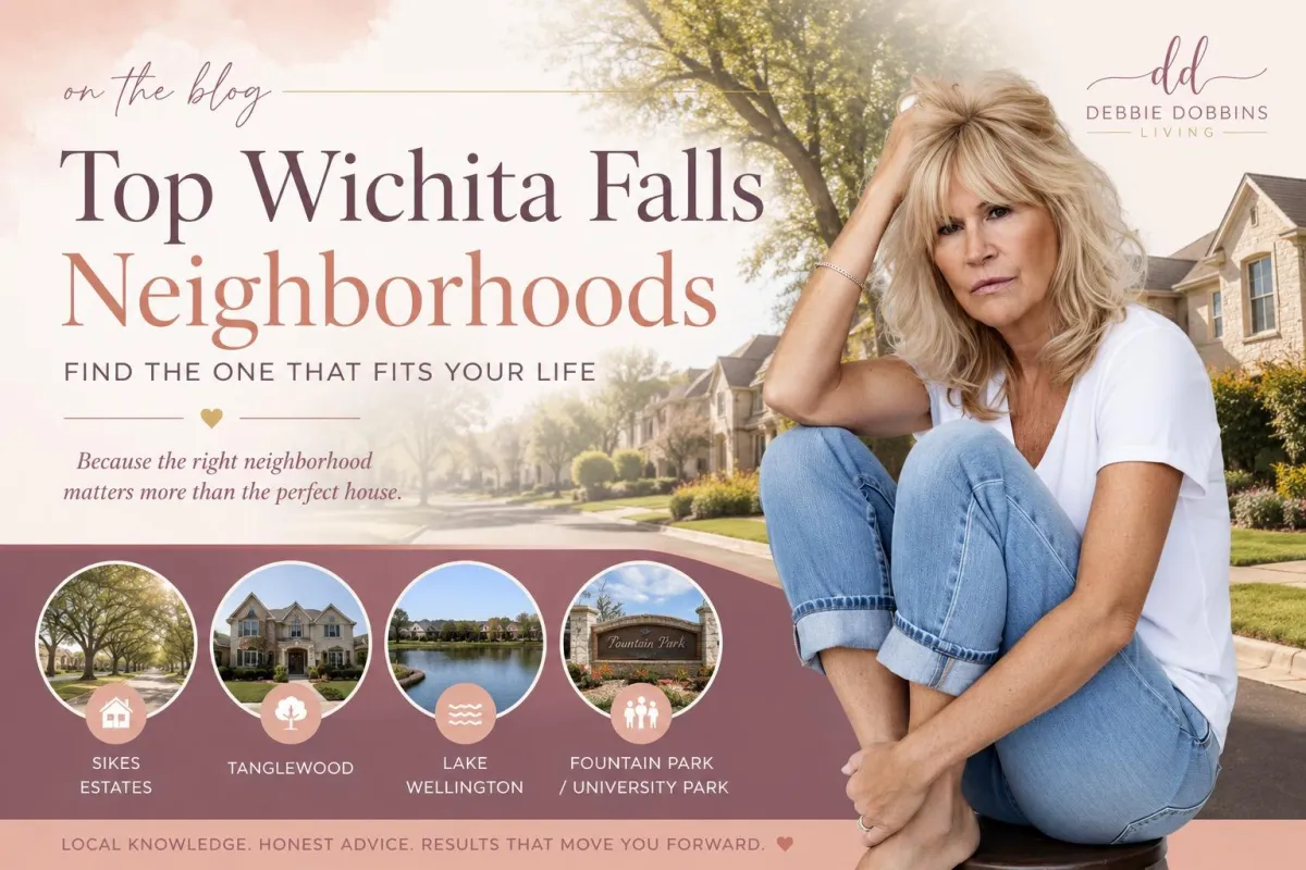 Aerial view of a family-friendly neighborhood in Wichita  Falls Texas — Debbie Dobbins Living Real Estate