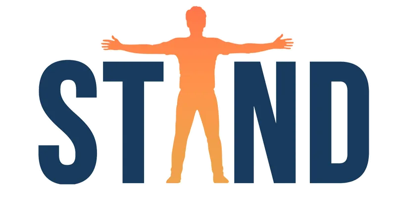 Standing Men Last logo with a figure standing between the letters of the word “STAND.”
