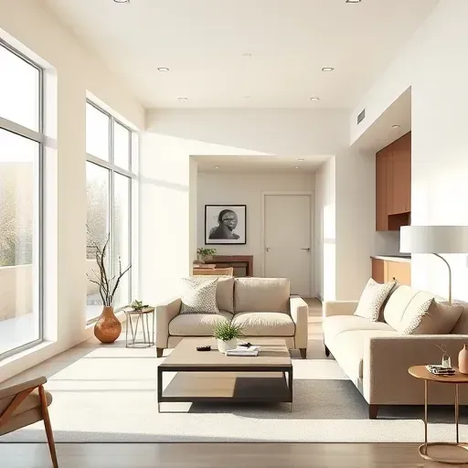 Freshly painted modern living room in Centennial CO with natural light, smooth walls, and contemporary furniture.