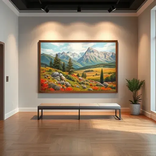 Completed painting in gallery setting in Littleton CO, showcasing vibrant colors and intricate brushwork.