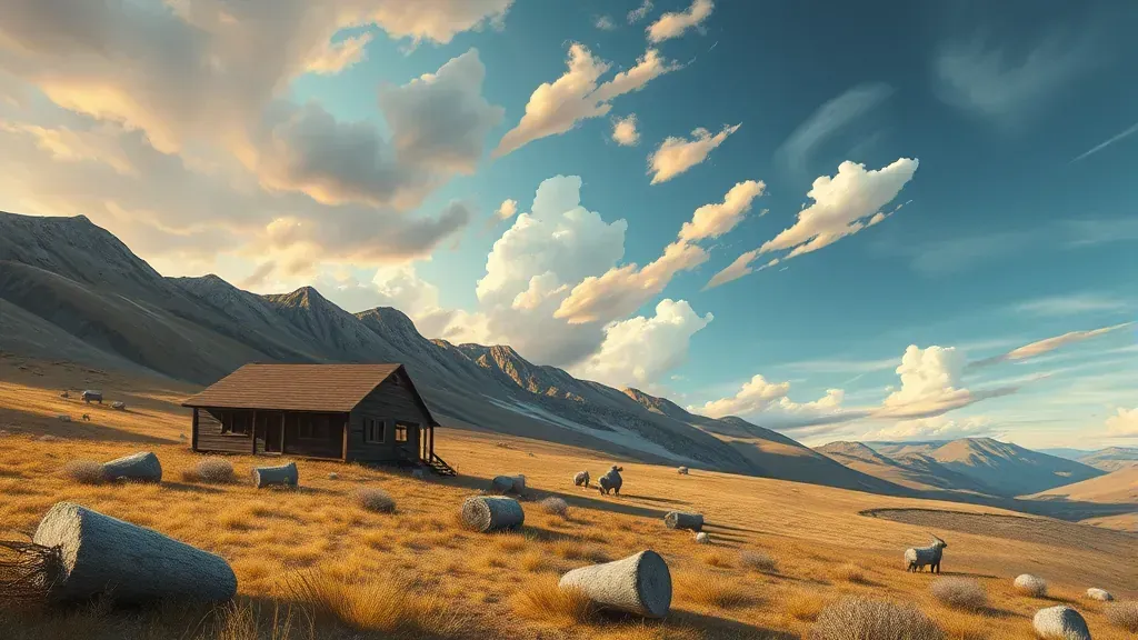 Painting in Columbine, CO featuring vibrant colors and abstract shapes in a serene landscape.