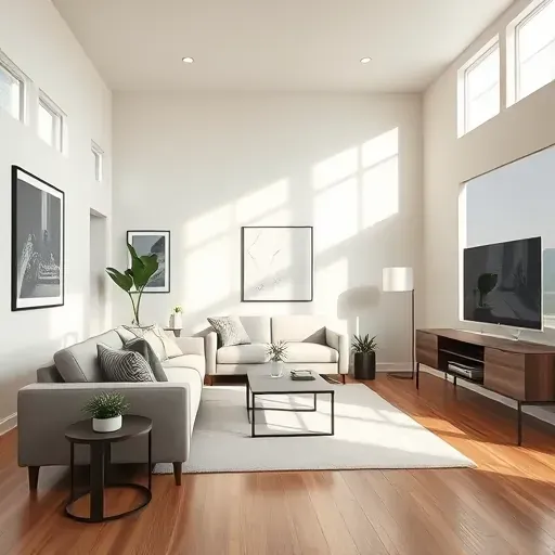 Freshly painted living room in Centennial, CO, features modern furnishings, natural light, and polished hardwood floors.