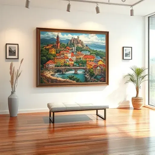 Detailed painting in a modern Centennial gallery, showcasing vibrant colors and textures of nature and urban life.
