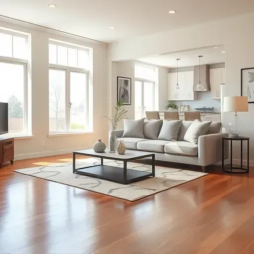 Modern living room in Centennial, CO with freshly painted neutral walls, hardwood floors, and contemporary decor.