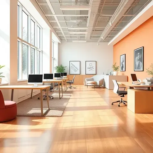 Modern commercial interior with freshly painted neutral walls, sleek furniture, natural light, polished floors, organized storage, and professional decor in Centennial Colorado