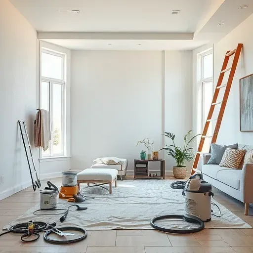 Professional wallpaper removal in a bright modern Colorado home showing tools, clean workspace, and fresh walls