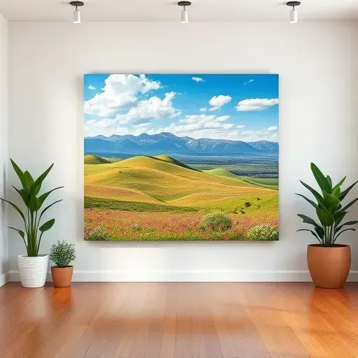 Vibrant landscape painting in Federal Heights CO, showcasing wildflowers, mountains, and an inviting gallery setting.