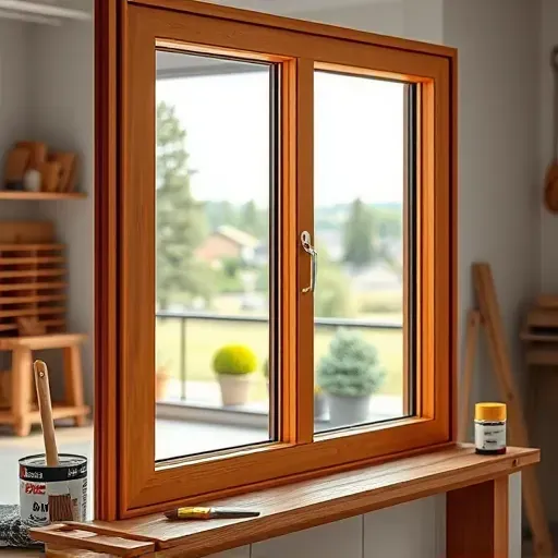 Close-up of a freshly painted wooden window frame in a well-lit workshop in Centennial Colorado, highlighting craftsmanship and detail