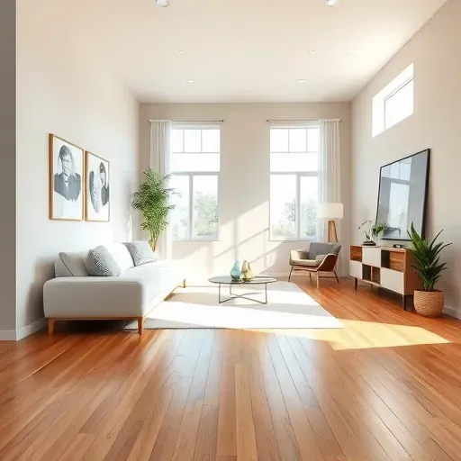 Freshly painted neutral-tone living room in Centennial, CO with natural light, polished hardwood, and elegant decor.