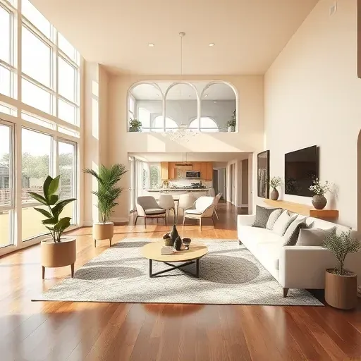 Modern living room in Centennial Colorado with smooth warm neutral painted walls, natural light, and elegant decor