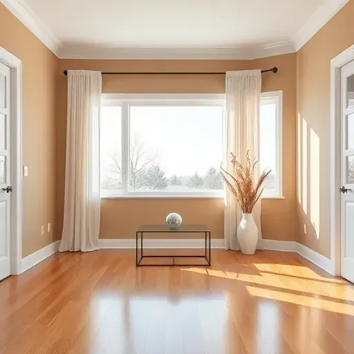 Freshly painted interior room in Centennial Colorado with warm beige and soft taupe walls, natural hardwood floors, and elegant natural light