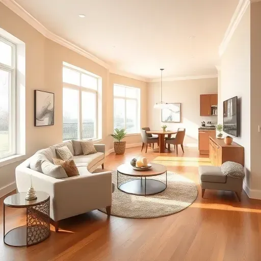 Freshly painted interior in Centennial CO, featuring warm beige walls, modern decor, hardwood floors, and natural light.