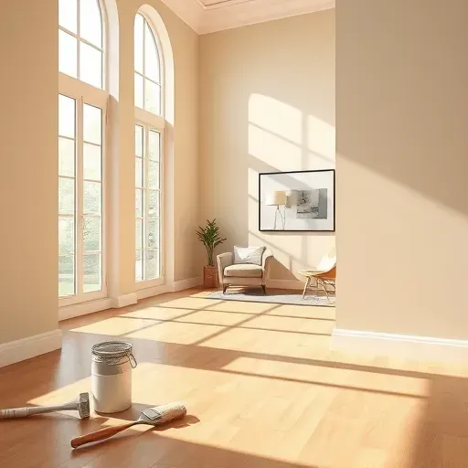 Freshly painted interior room in Centennial, CO with smooth beige walls, large windows, and modern decor.
