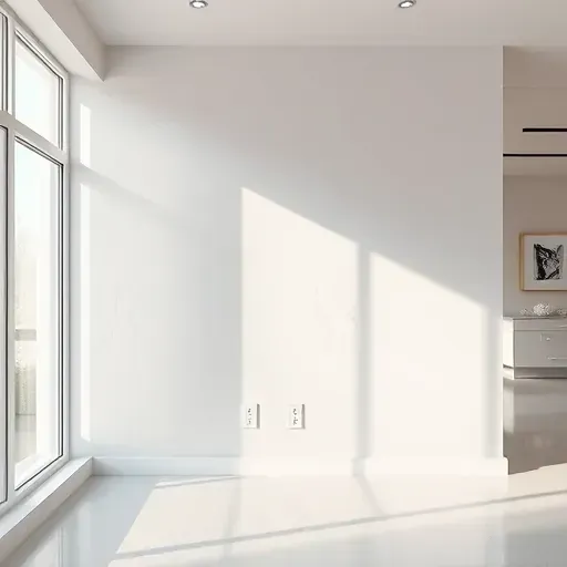 Freshly repaired smooth drywall in a modern well-lit interior space with natural light and neutral decor in Centennial Colorado