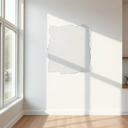 Close-up of seamlessly patched drywall in a modern living room highlighting smooth surfaces, matching paint, and expert craftsmanship
