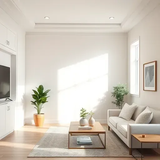 Seamless drywall repair in a modern Centennial CO living room with neutral walls, crown molding, and cozy decor.