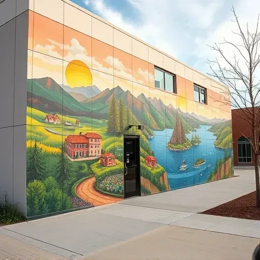 Vibrant mural on Colorado building showing natural scenery, community culture, and detailed craftsmanship.