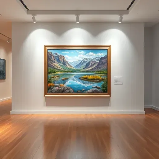 Completed vibrant painting in a well-lit gallery in Edgewater CO, showcasing local landscapes and elegant framing.