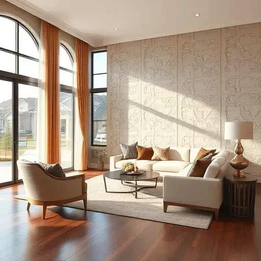 Faux painted interior wall with detailed textures in a stylish modern living room with elegant furniture and natural light