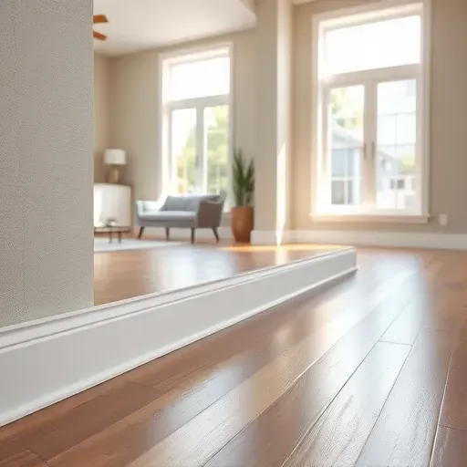 Clean, smooth painted baseboards in a bright modern room with hardwood flooring and contemporary decor in Centennial Colorado