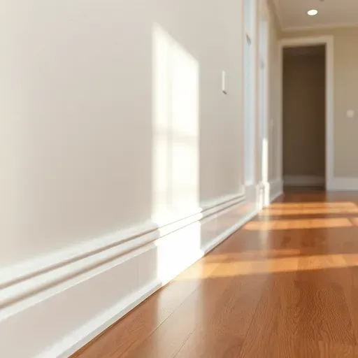 Freshly painted glossy baseboards in a modern home interior with textured walls and hardwood flooring in Centennial Colorado