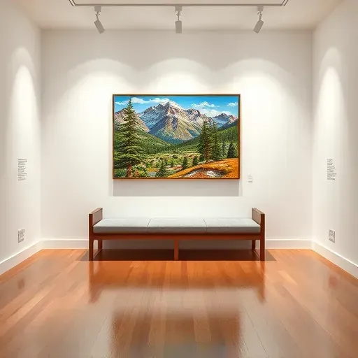 Completed painting in modern Littleton gallery with vibrant local landscape, sleek design, and inviting atmosphere.