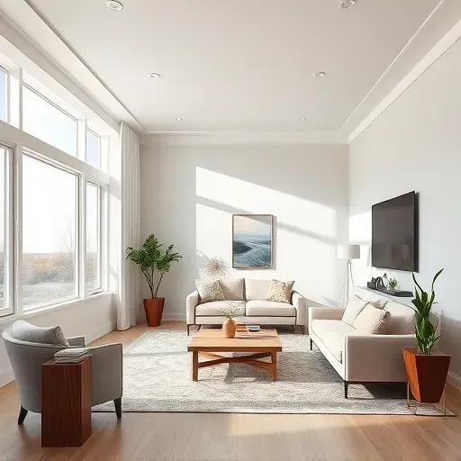 Freshly painted modern living room in Centennial Colorado with smooth walls, natural light, elegant furniture, and stylish decor