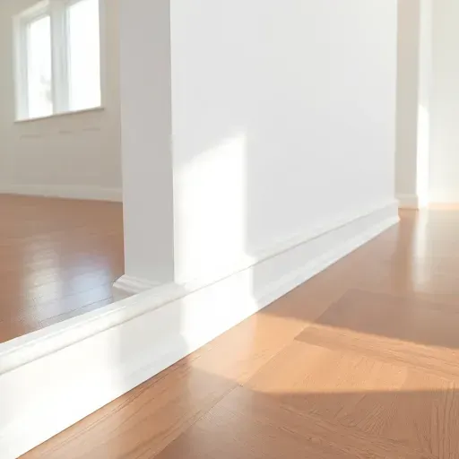 Freshly painted white baseboard with smooth finish, subtle wood grain, in a modern Centennia CO home with natural light