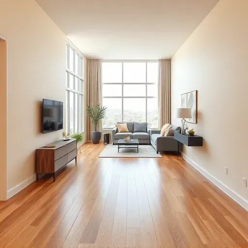 Freshly painted neutral walls in a modern living room with natural light, contemporary furniture, and polished hardwood floors