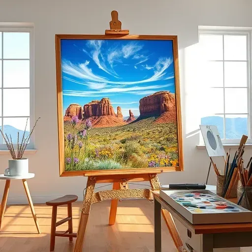 Completed painting of Castle Rock CO landscape featuring Red Rocks, wildflowers, and an inviting art studio setting.