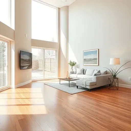 Freshly painted interior living room in Centennial, CO with serene beige walls, polished hardwood floors, and modern decor.