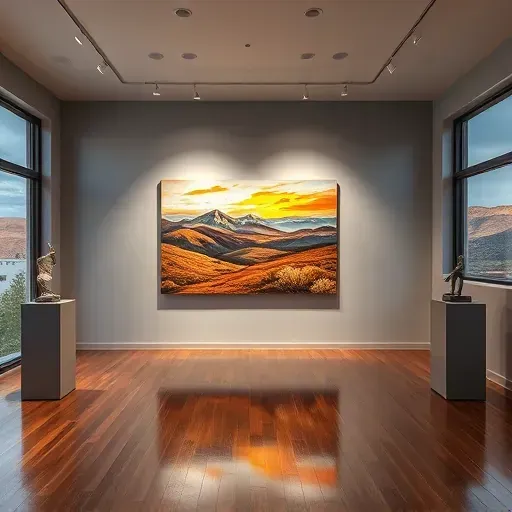 Completed abstract landscape painting in elegant Parker CO gallery, showcasing vibrant colors and intricate details.