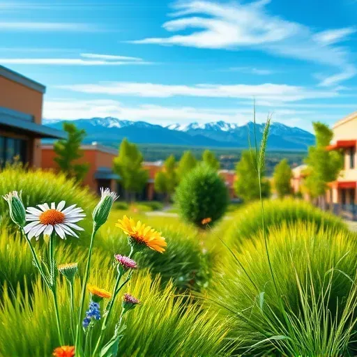 Completed painting in Federal Heights, CO, features vibrant wildflowers, blue sky, and Rocky Mountains in the background.