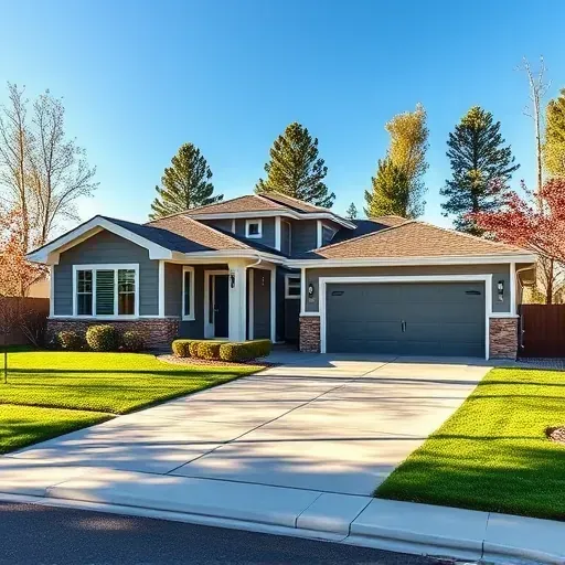 Freshly painted modern home in Centennial Colorado with vibrant colors, lush lawn, mature trees, and clear blue sky