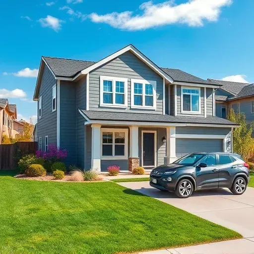 Freshly painted modern home exterior in Centennial Colorado with soft gray siding, white trim, lush landscaping, blue sky