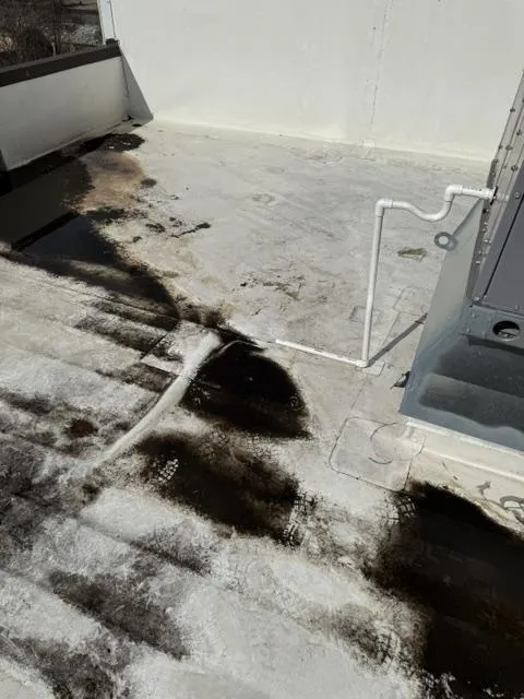 Commercial flat roof membrane damage and HVAC penetration failure – LAP Services inspection Baton Rouge