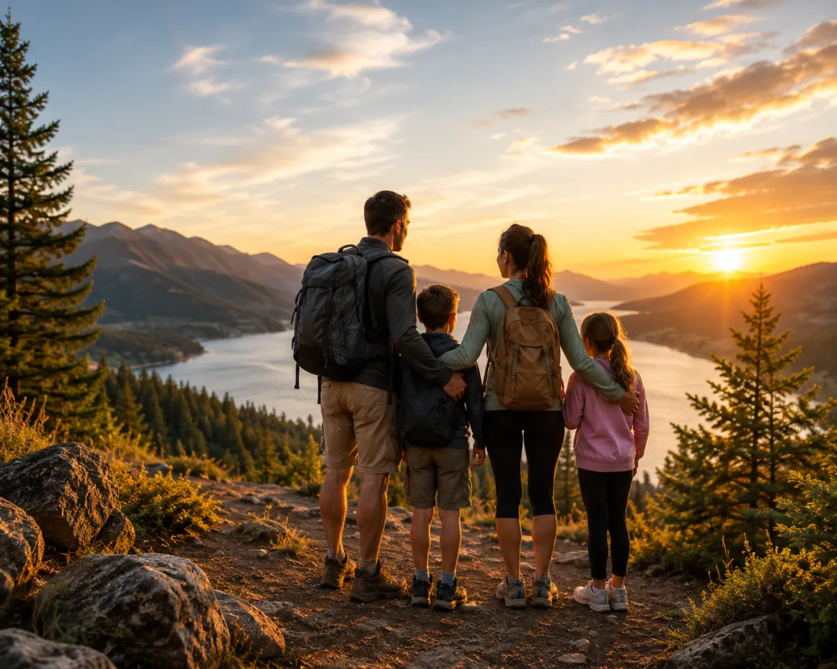 Family spending time together outdoors in the mountains