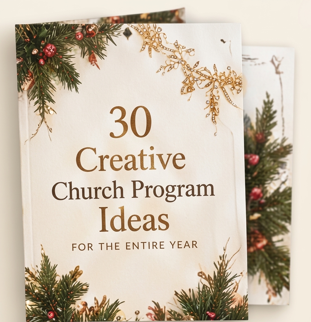 Mockup of '30 Creative Church Program Ideas' document pages
